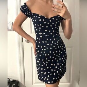 Abercrombie & Fitch Navy Polka Dot Corset Mini Off the Shoulder Dress